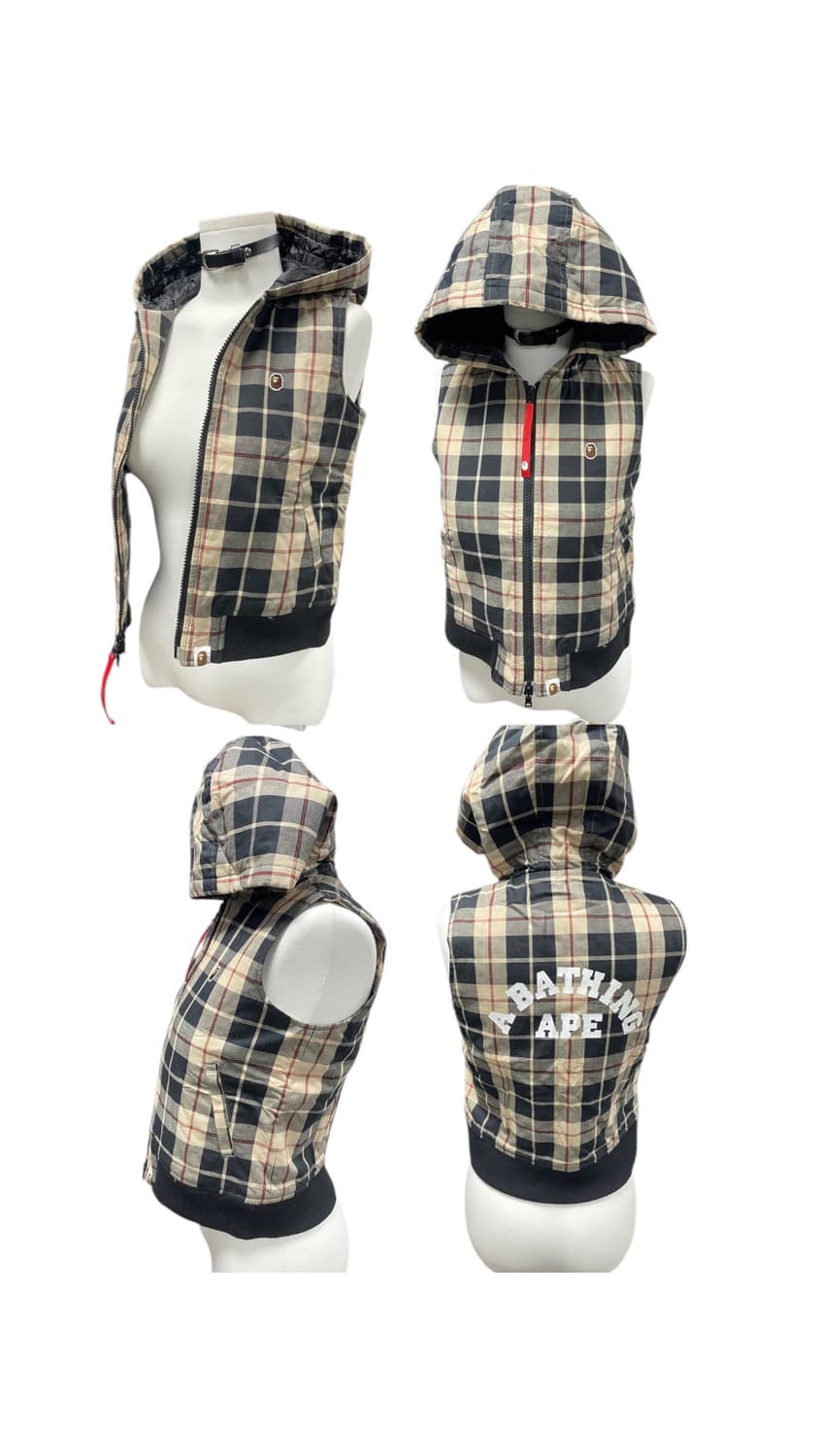 정품 베이프 너드체크 누빔 조끼 후드패딩(44) 상품이미지5