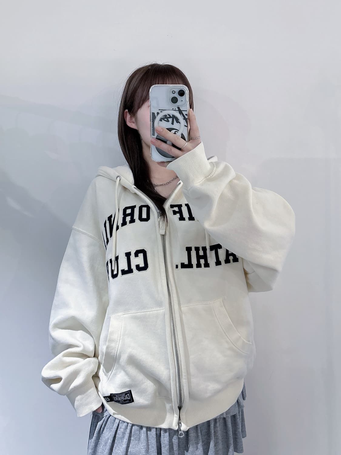 후아유 빅로고 크림 투웨이 후드집업 상품이미지2