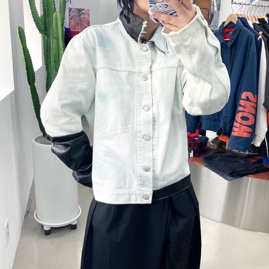 헬무트 랭 03S/S 브로큰 데님 레더 슬리브 자켓 상품이미지2