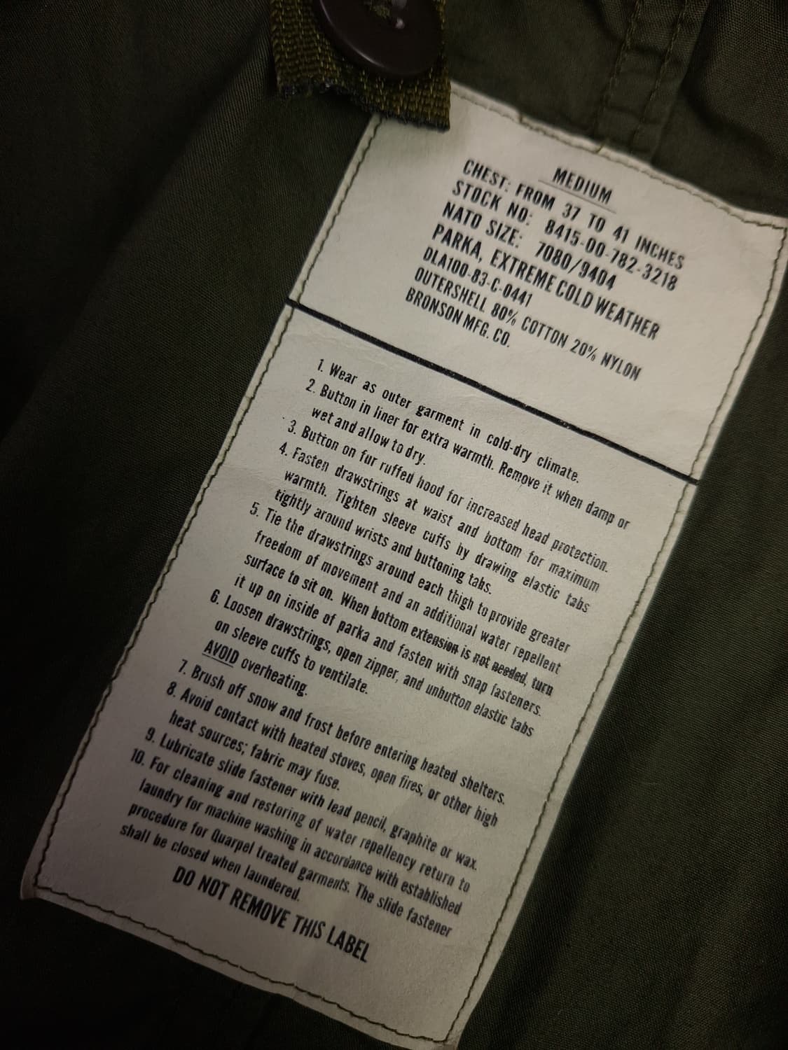 새제품 오리지날 브론스 미군 M-65 피쉬테일 개파카 파카 상품이미지2