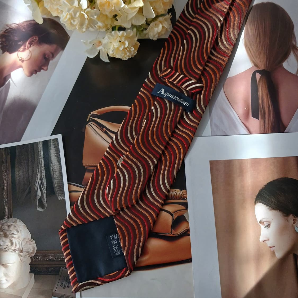 아쿠아스큐텀 실크 브라운 웨이브 넥타이 9.3cm A+등급 A19193
 상품이미지4