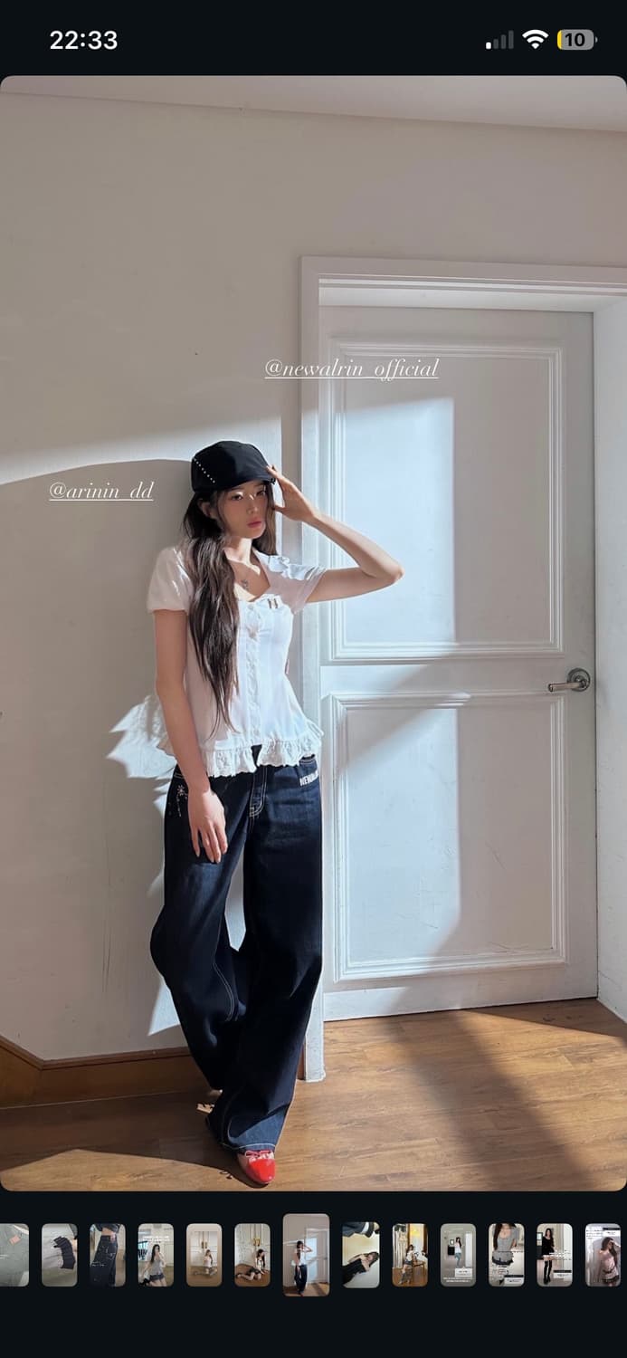 뉴얼린 코코 플라워 데님 팬츠 wide fit raw Denim 상품이미지3