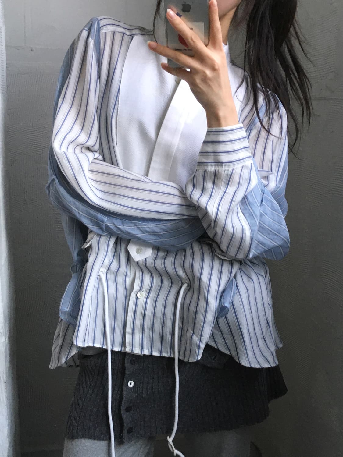 Sacai 사카이 스트라이프 언발란스 셔츠 상품이미지2