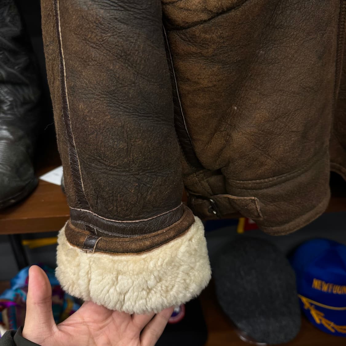 River Island 리얼 양가죽 레더 빈티지 무스탕 B-3 N136 상품이미지5