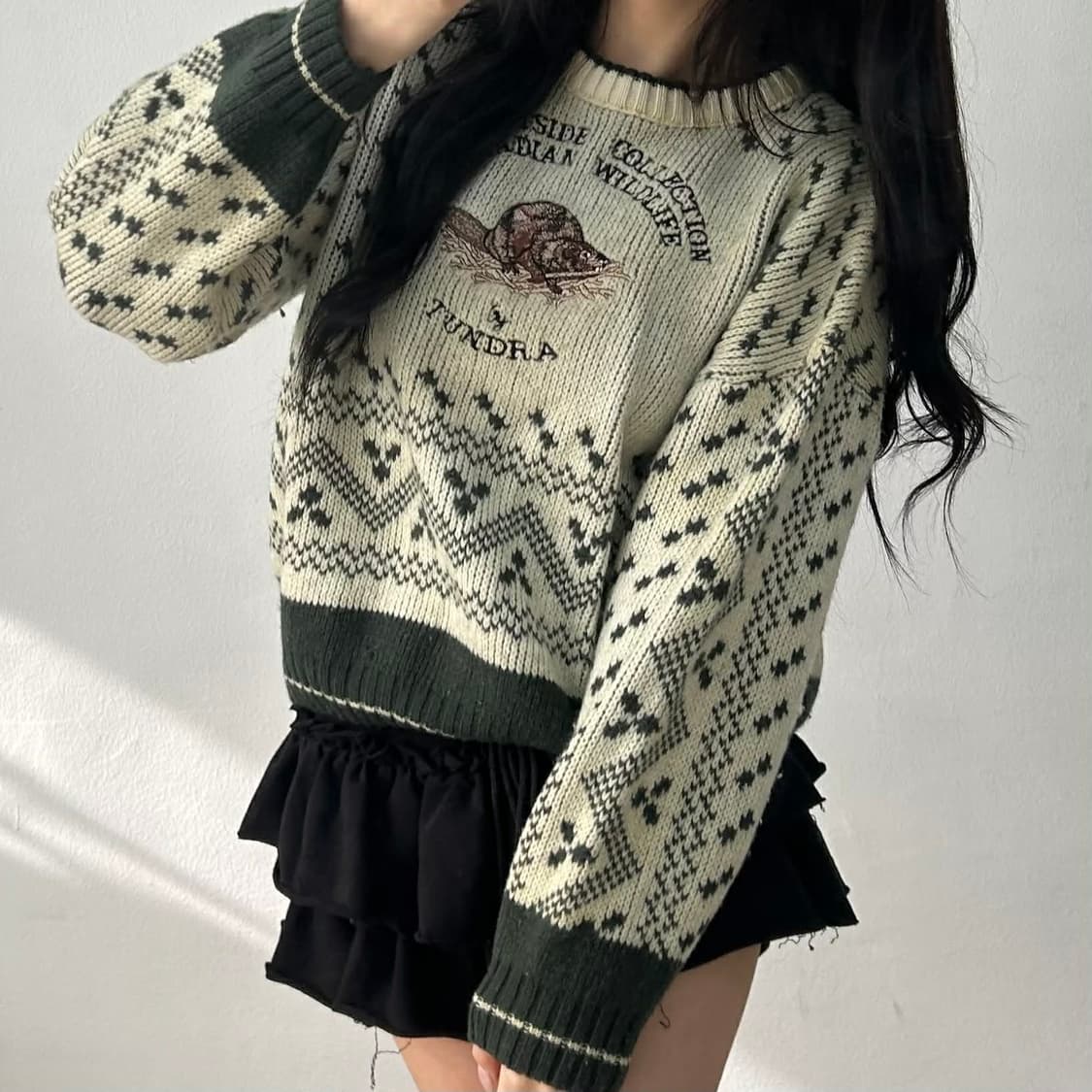 90s 툰드라 made in 캐나다 헤비울 코위찬 니트(M) 상품이미지3