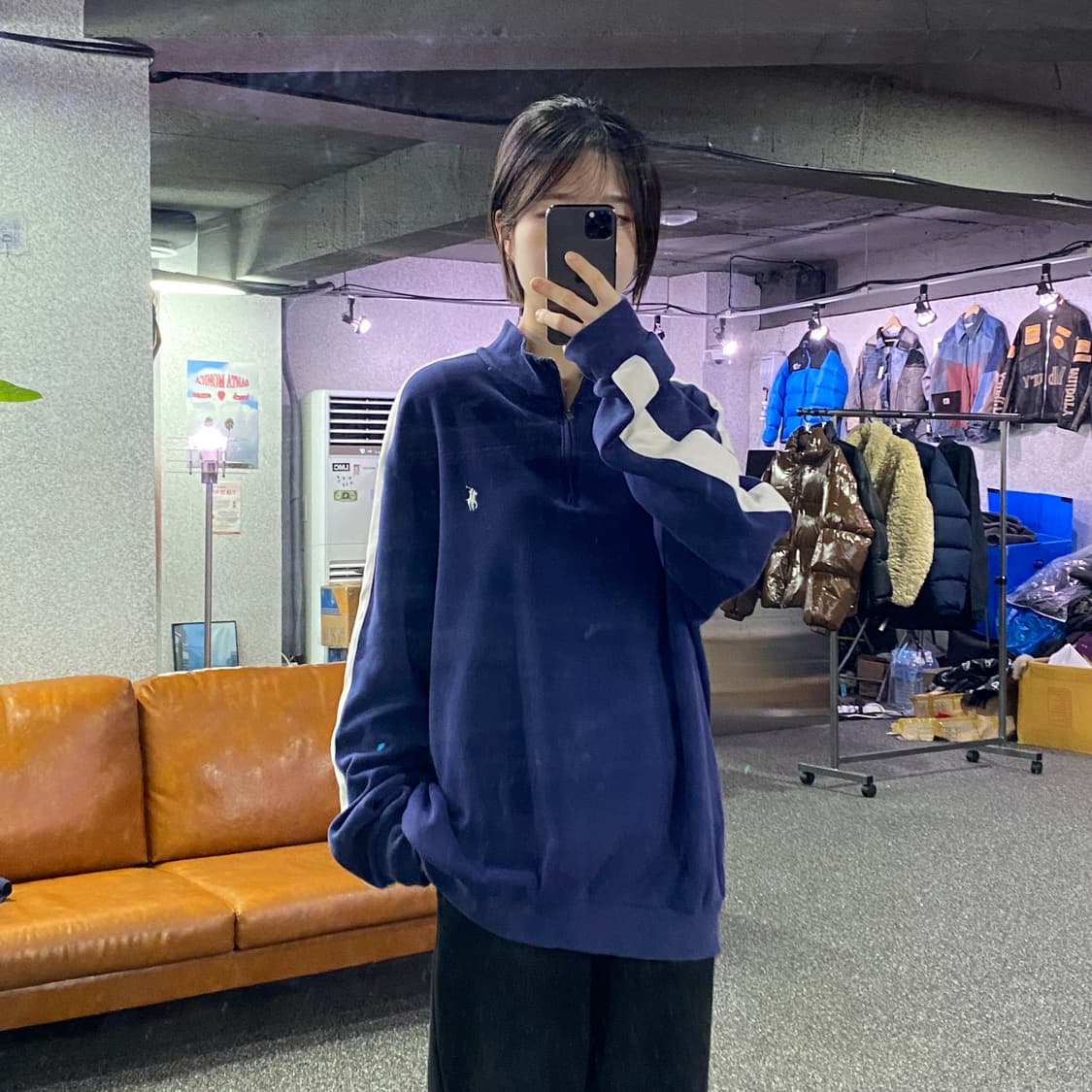 폴로랄프로렌 포니로고 네이비 하프집업 스웻셔츠 B3987 상품이미지1