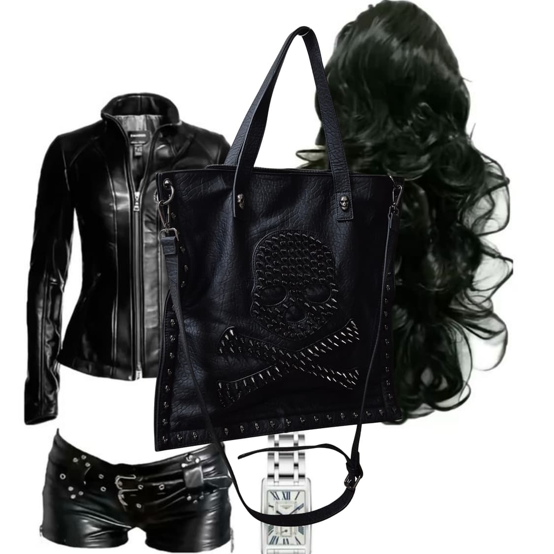 Vintage PUNK metal Skull stud leather 상품이미지2