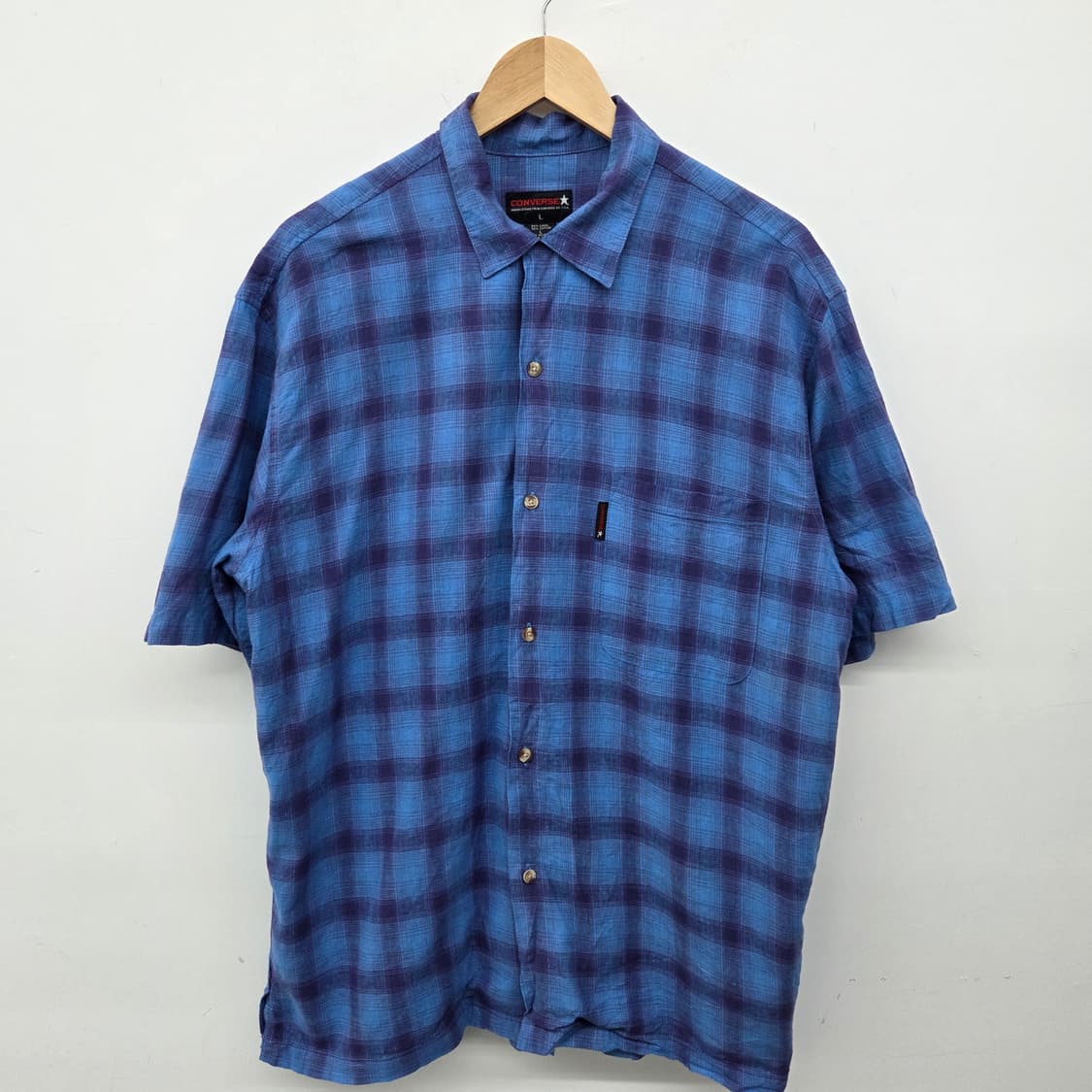 컨버스 블루 체크 반팔 셔츠 남L 상품이미지2