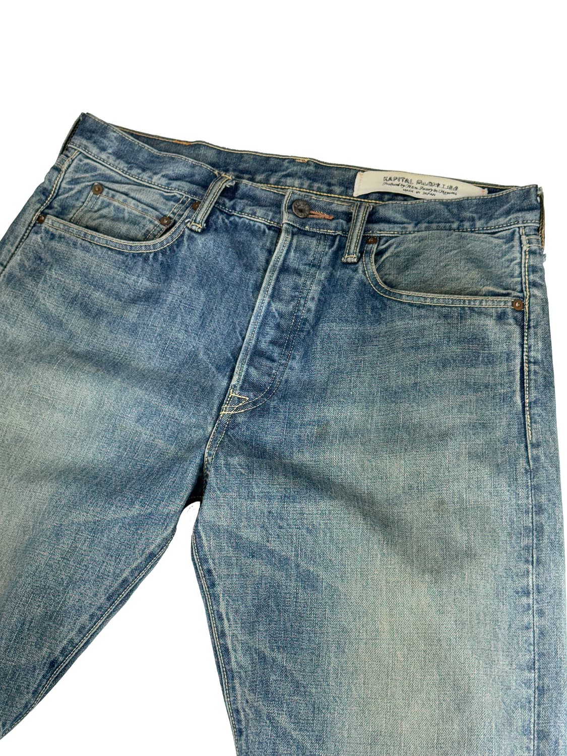 캐피탈 슬림 핏 스마일 자수 데님 팬츠 블루 상품이미지3