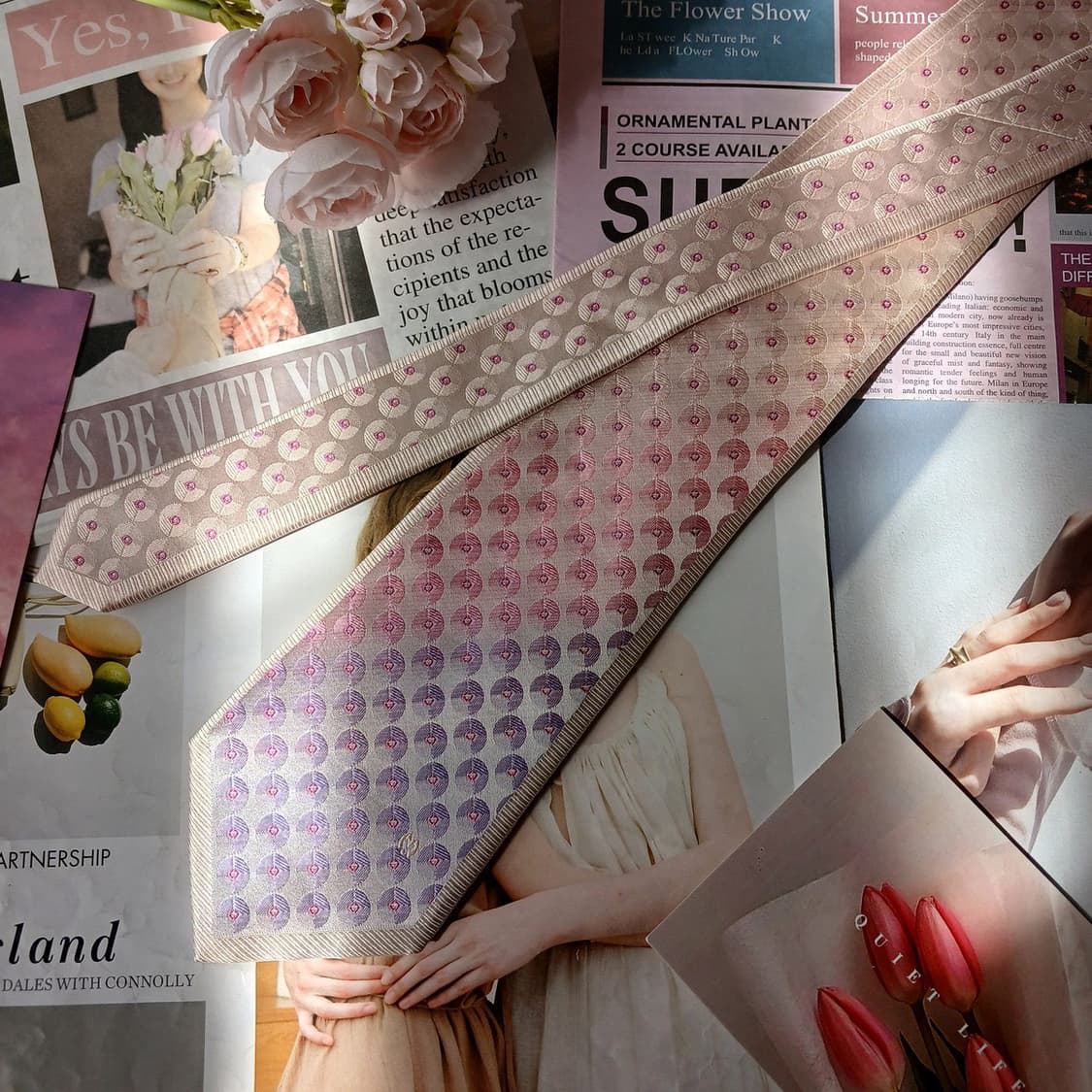 밀라숀 실크 핑크 패턴 넥타이 9.4cm A+등급 A19751 상품이미지4