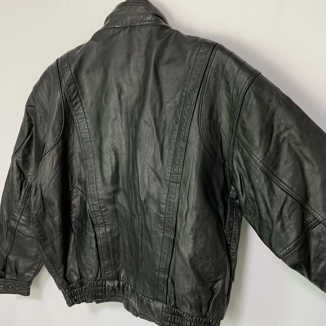 빈티지 블랙 리얼레더 하이넥 소가죽 오버핏 블루종 봄버 자켓 상품이미지7