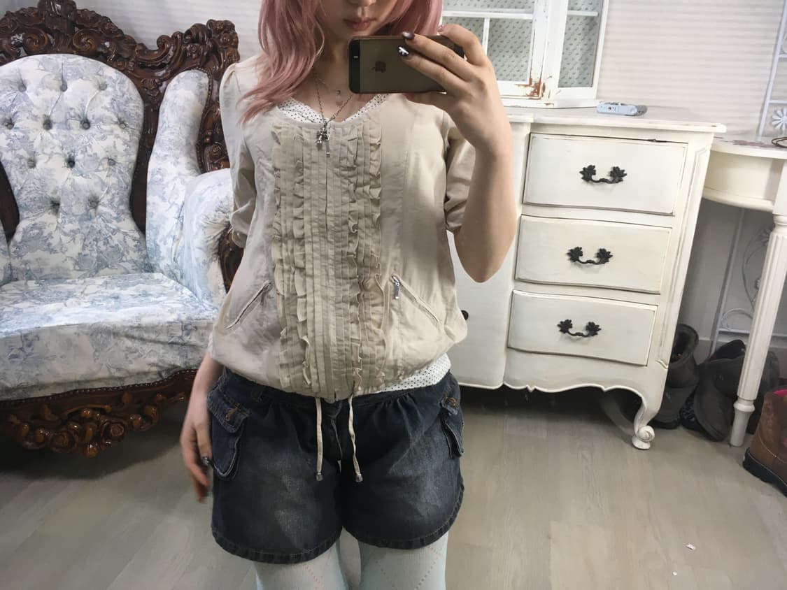 일본빈티지 c.d.s 아이보리 프릴 롤업자켓 상품이미지3