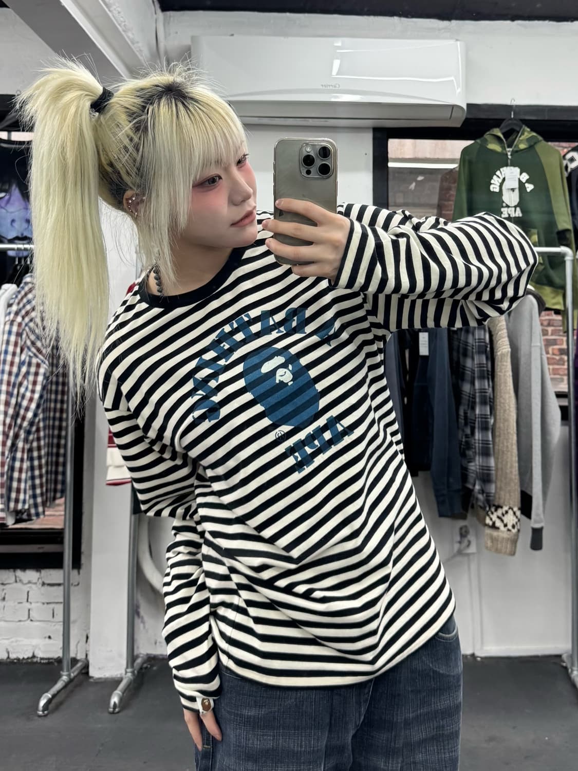 베이프 스트라이프 컬리지 롱슬리브 상품이미지1