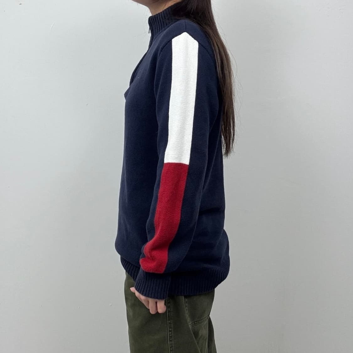 [S] Tommy 타미힐피거 우먼즈 네이비 반집업 코튼 니트 상품이미지5