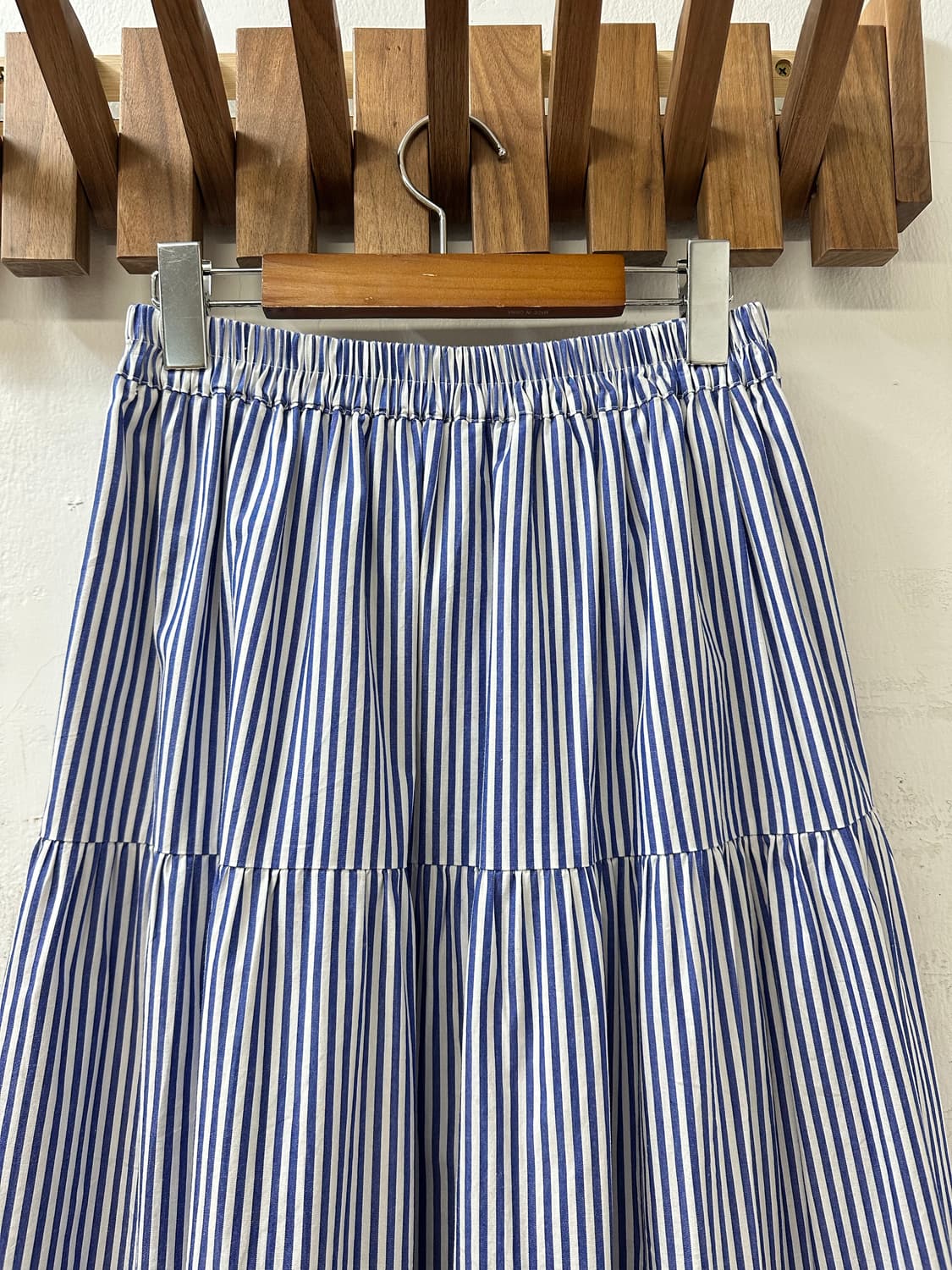 일본빈티지 블루 스트라이프 A라인 티어드 롱 스커트  상품이미지5