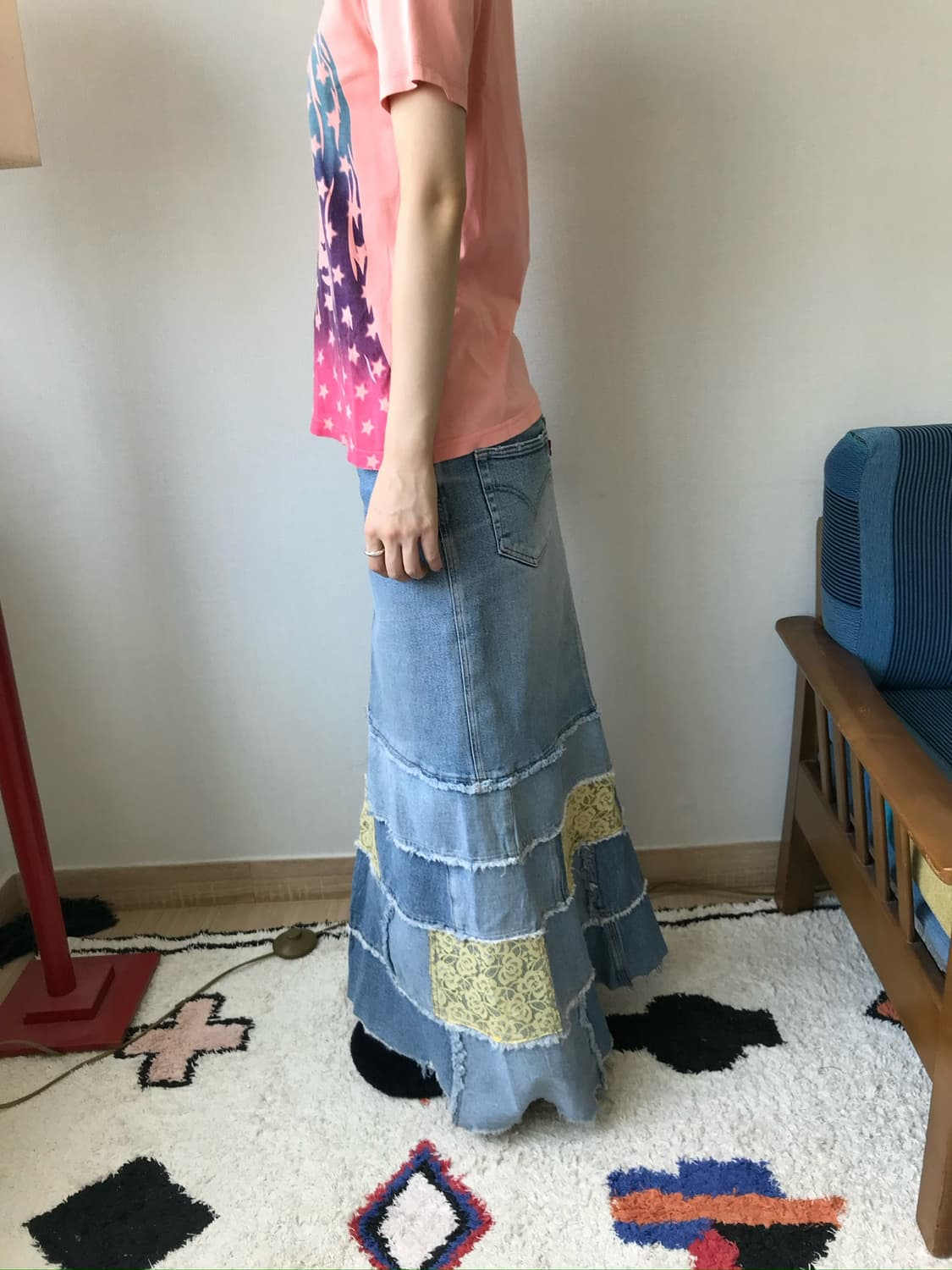 denim lace re-work skirt 상품이미지3