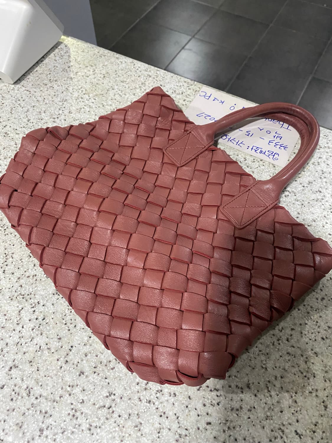 레드 브라운 가죽 위빙 토트백 상품이미지2