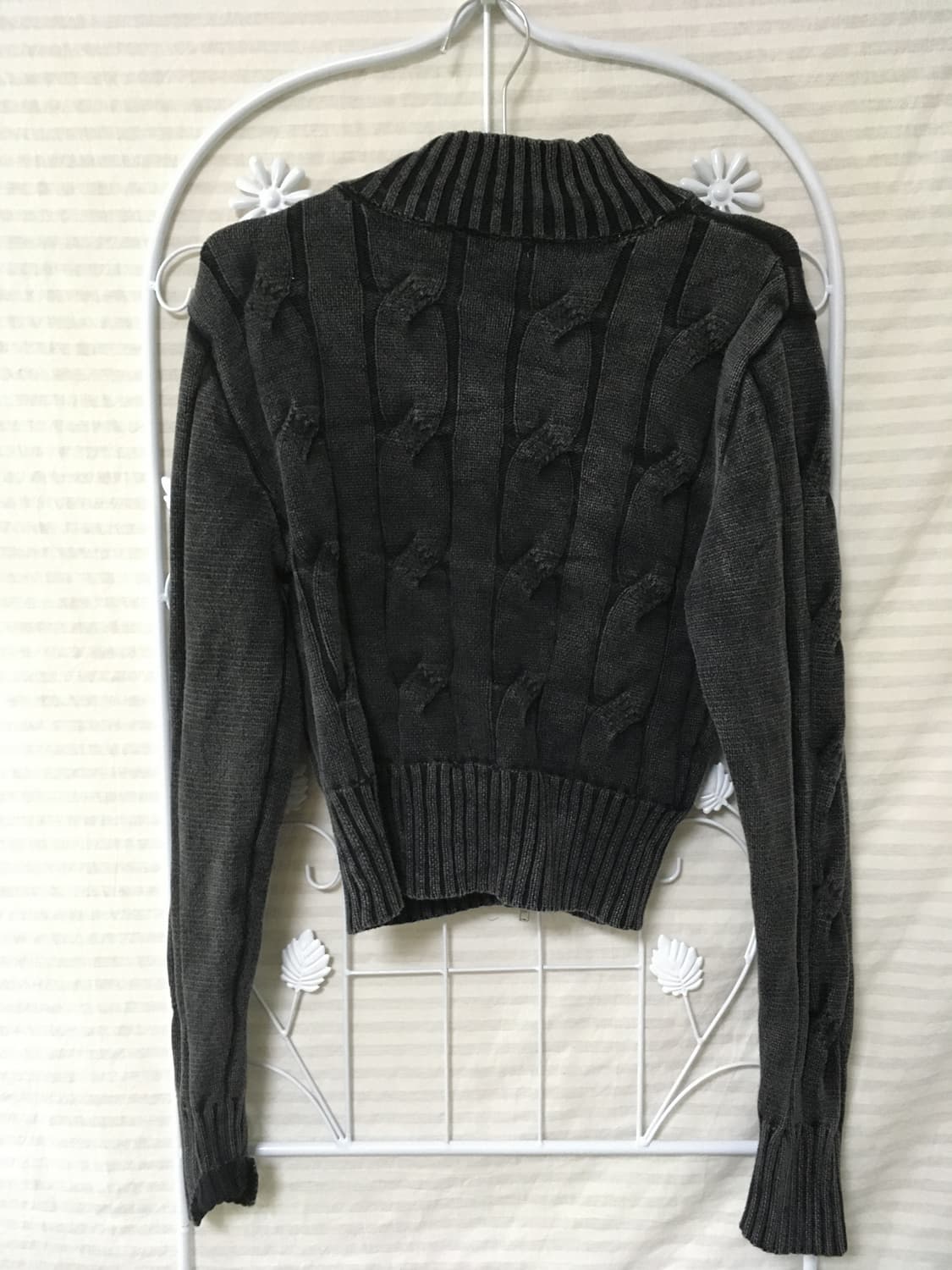 빈티지 차콜 꽈배기 니트 크롭 집업 y2k 스트릿 갸루 펑키 일본빈티지 상품이미지2