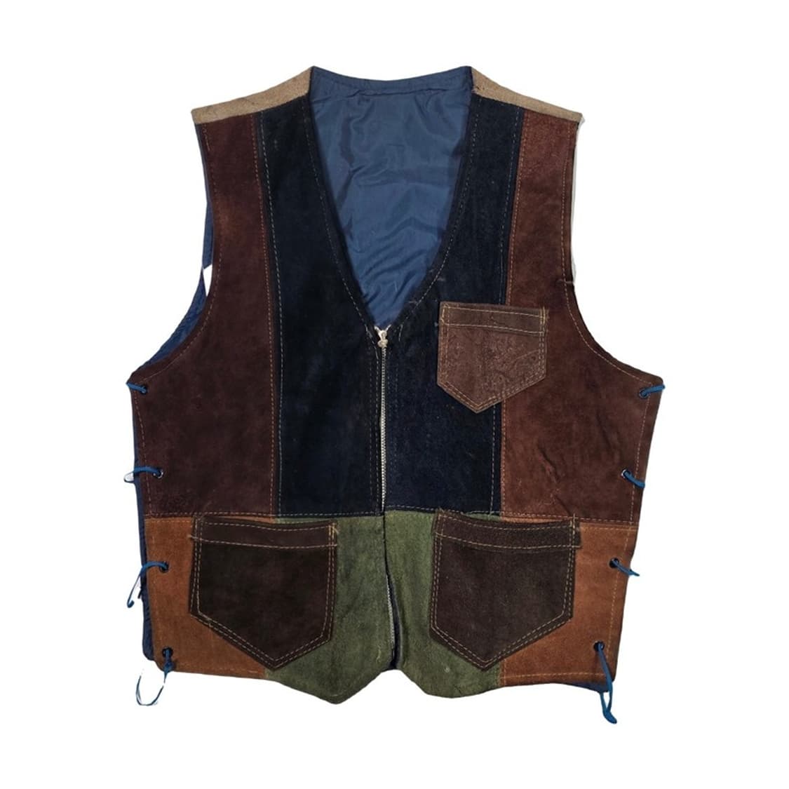 유니크 패치워크 스웨이드 레더 베스트 상품이미지1