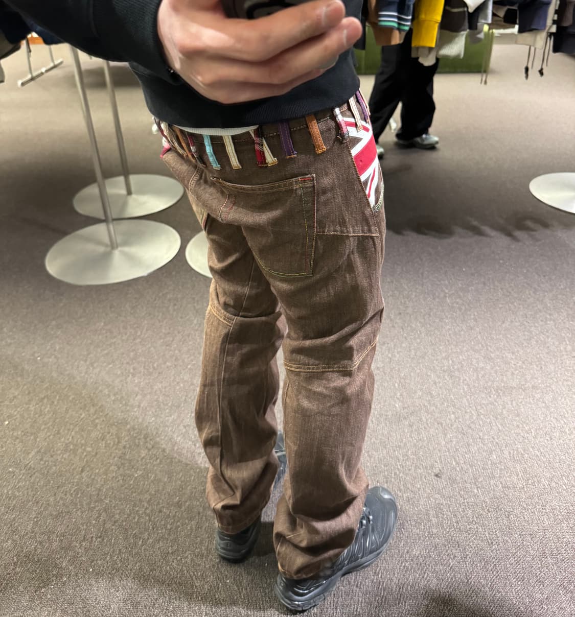 82)Nylaus 빈티지 레이어드 체크패턴 브라운 데님팬츠 상품이미지2