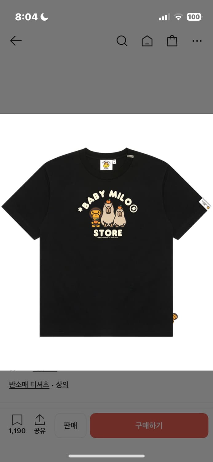 (W) 베이프 마일로 레귤러 핏 티셔츠 블랙 상품이미지1