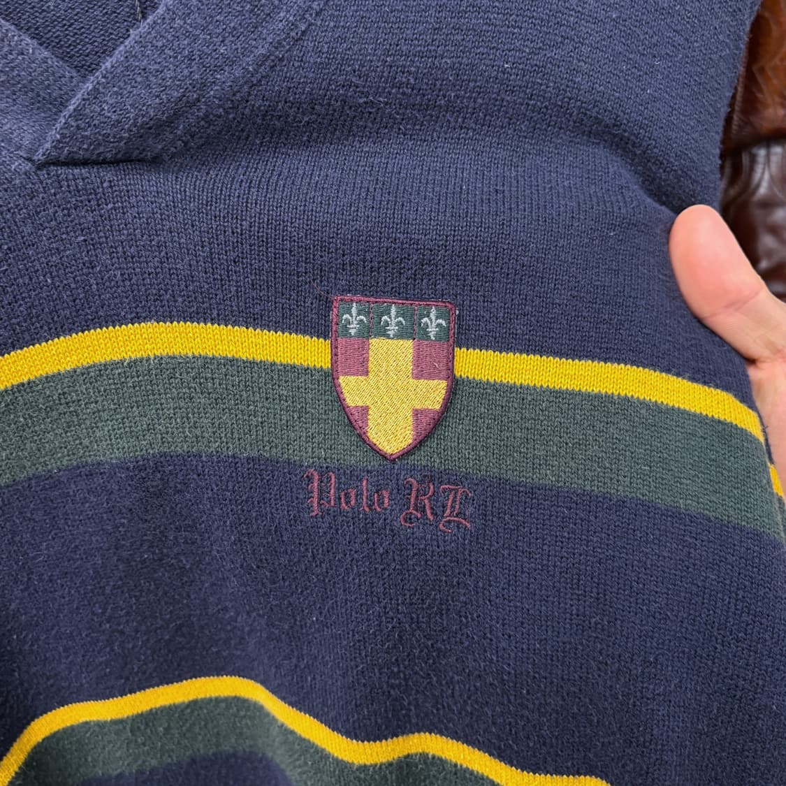 90s 폴로 랄프로렌 브이넥 스트라이프 코튼니트 쉴드패치 N520 상품이미지6