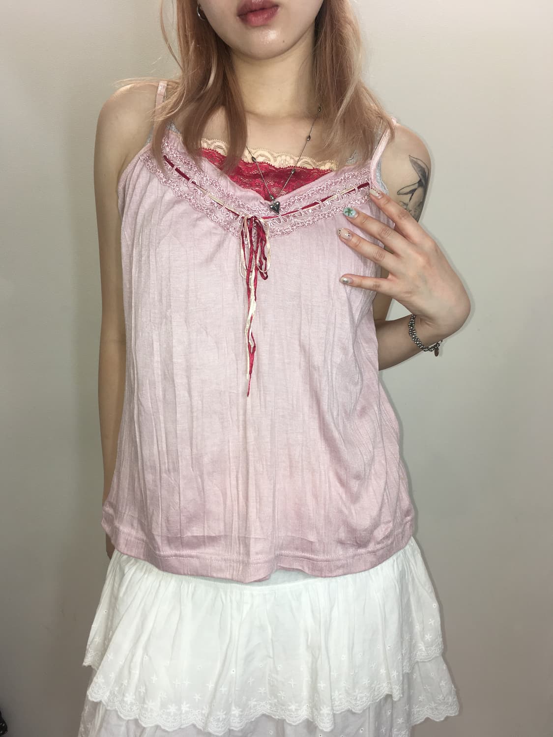jpn vintage pink lace sleeveless 상품이미지5