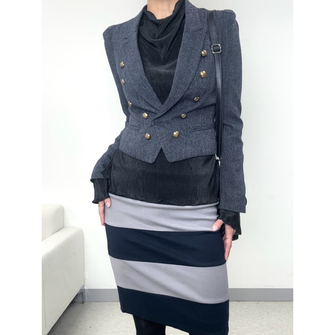 빈티지 네이비 스트라이프 미디 스커트 상품이미지4