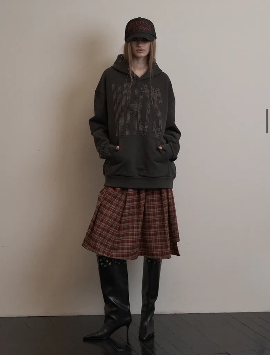 셋업이엑스이 check wrap skirt 레드 체크 랩 스커트 상품이미지3