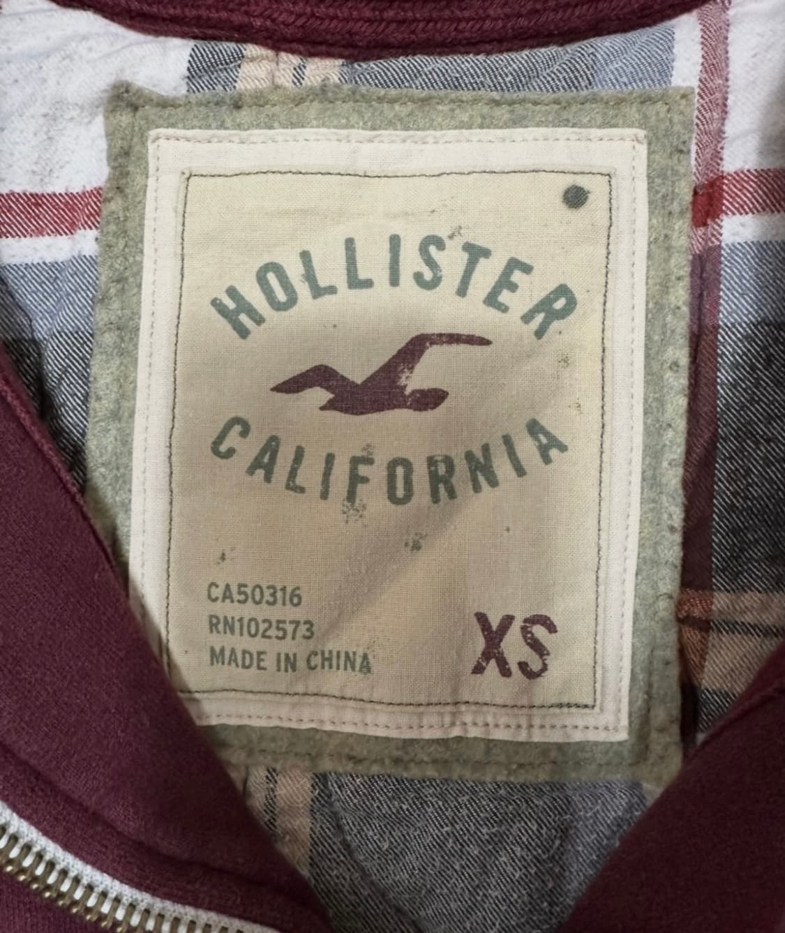 홀리스터 안감 체크 버건디 후드집업 상품이미지4