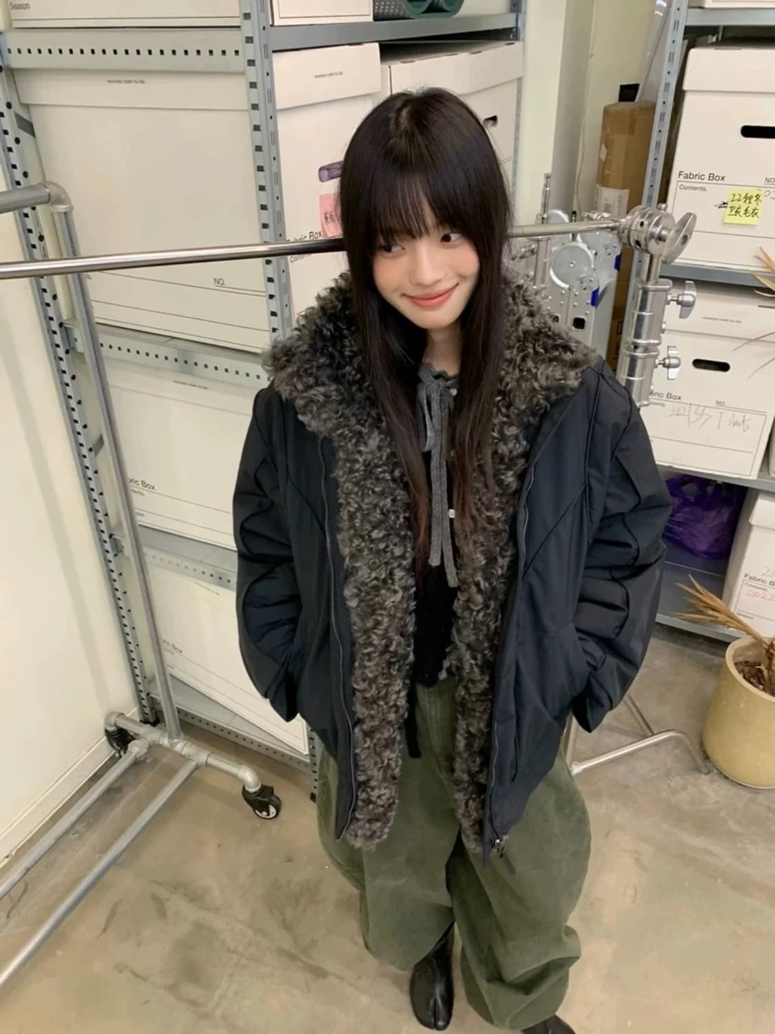 블랙 퍼 봄버 블루종 점퍼 패딩 자켓 상품이미지3