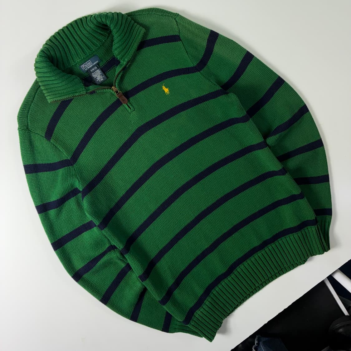 Polo  폴로 랄프로렌 자수 코튼 그린 스트라이프 반집업 니트 상품이미지2