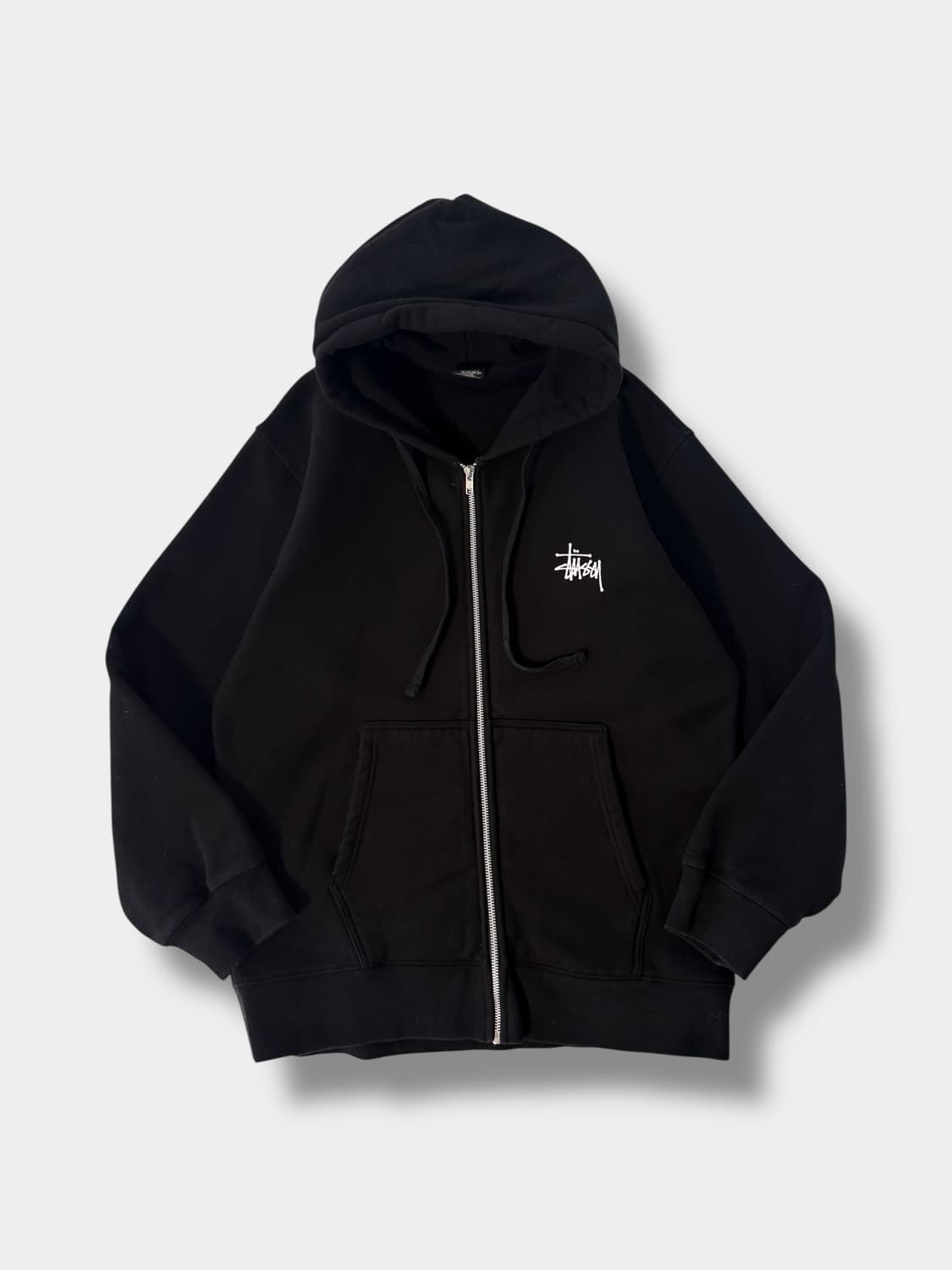 스투시 루즈핏 베이직 스탁로고 블랙 해비스웻 후드집업 상품이미지1