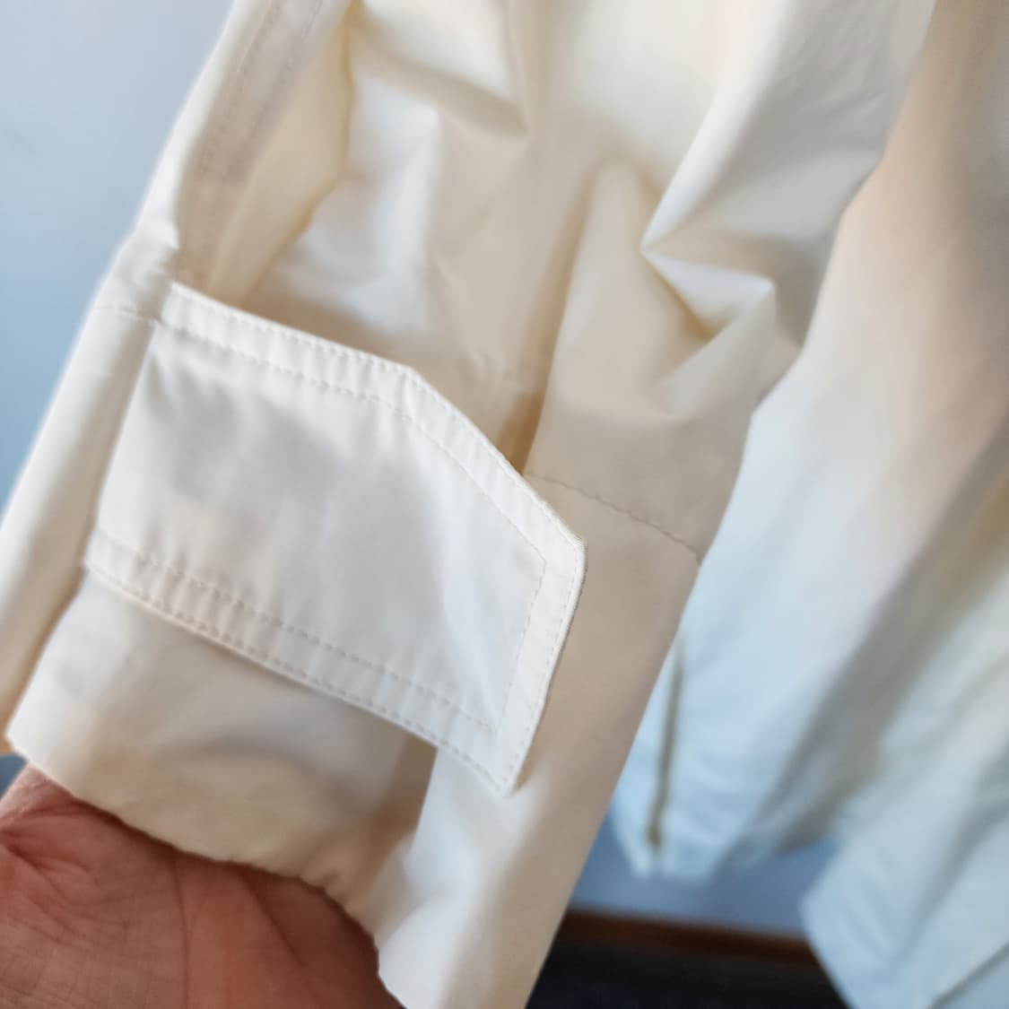 엣지 아이보리색 후드 롱 코트 상품이미지5