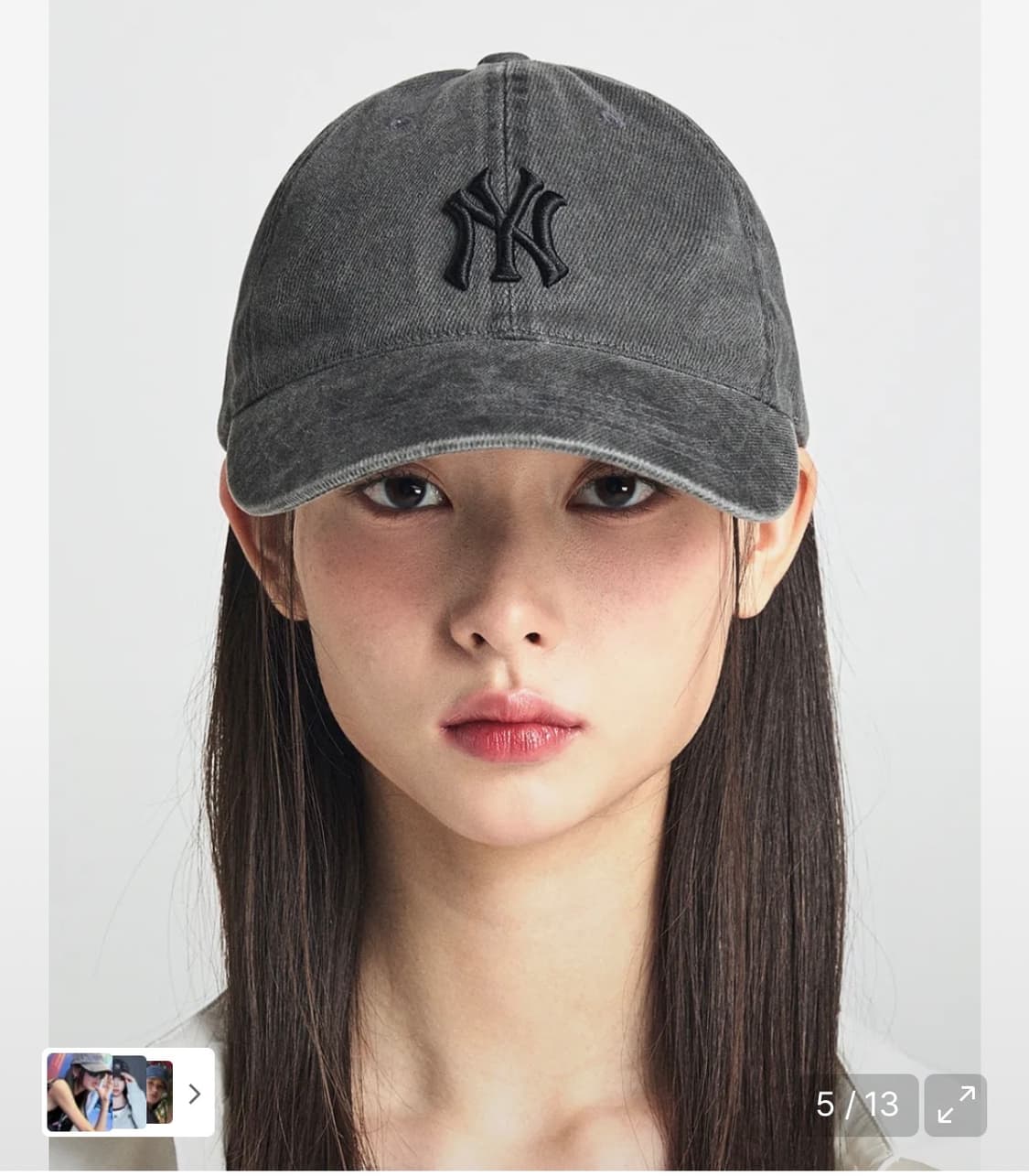 [카리나 착용]베이직 워싱 언스트럭쳐 볼캡 NY (D.Grey) 상품이미지1