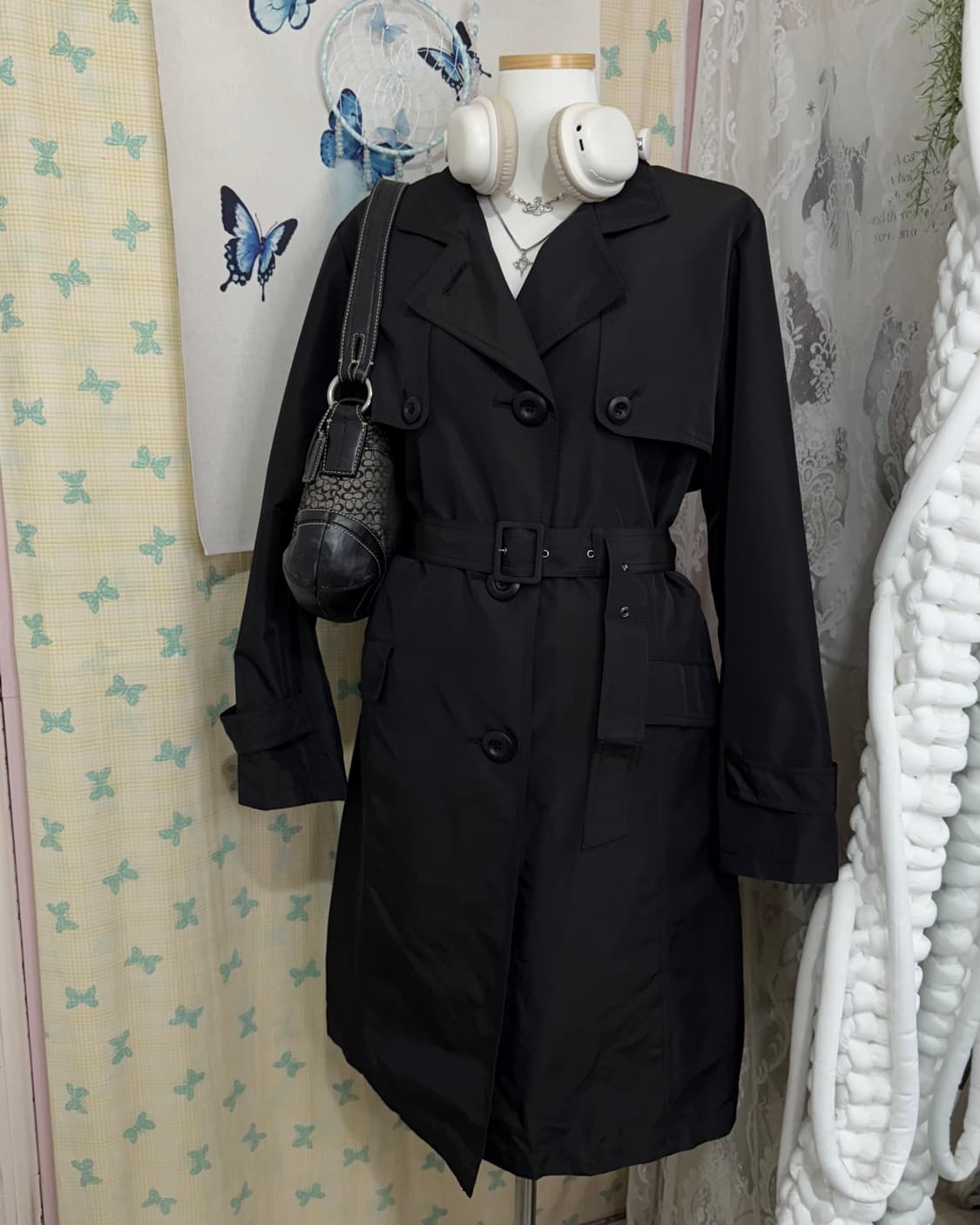 블랙 벨트 트렌치 코트 상품이미지5