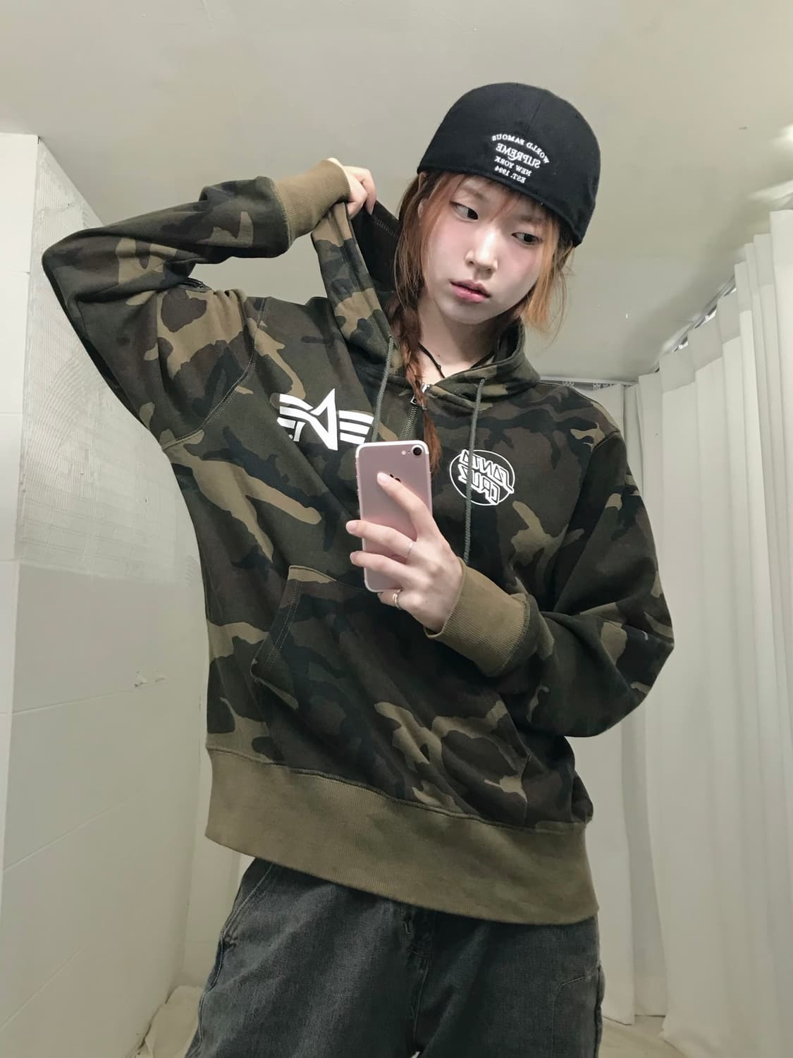 알파 인더스트리 카모 반집업 펑크 프린팅 후드티 상품이미지1