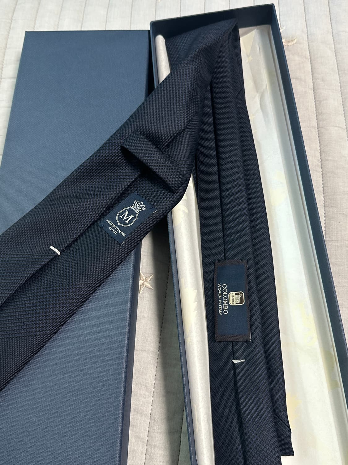 메멘토모리 콜롬보 글렌체크 패턴 네이비 울 넥타이 상품이미지2