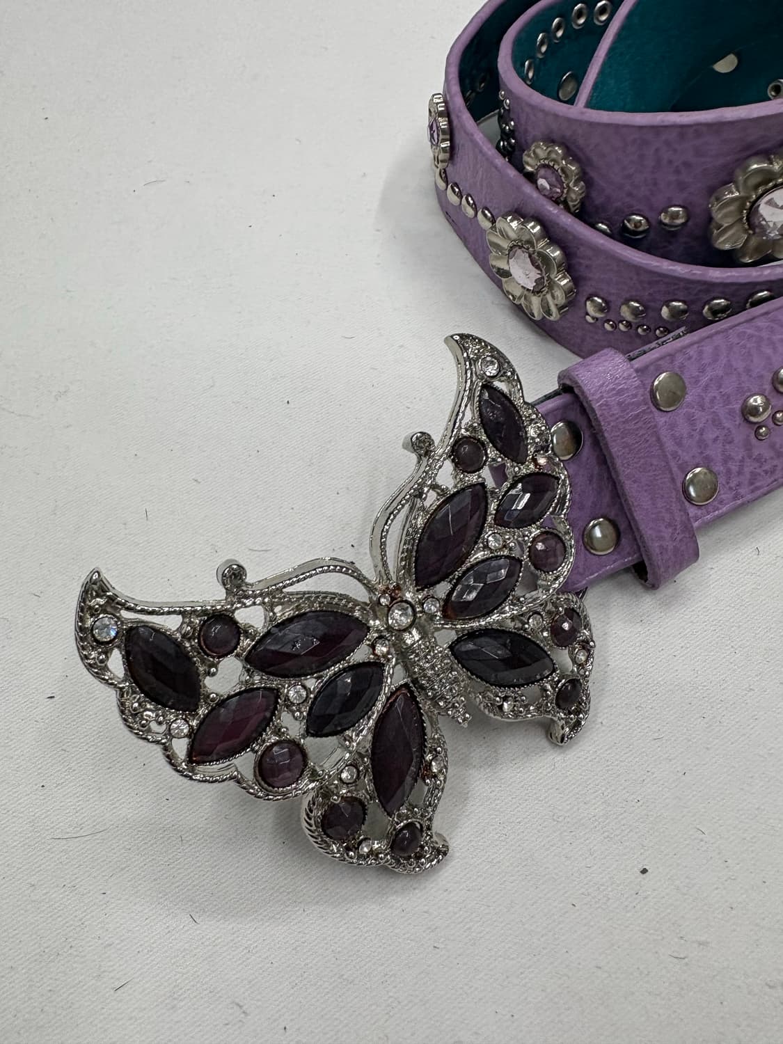 빈티지 퍼플 버터플라이 스터드 카우걸 레더 벨트 상품이미지3