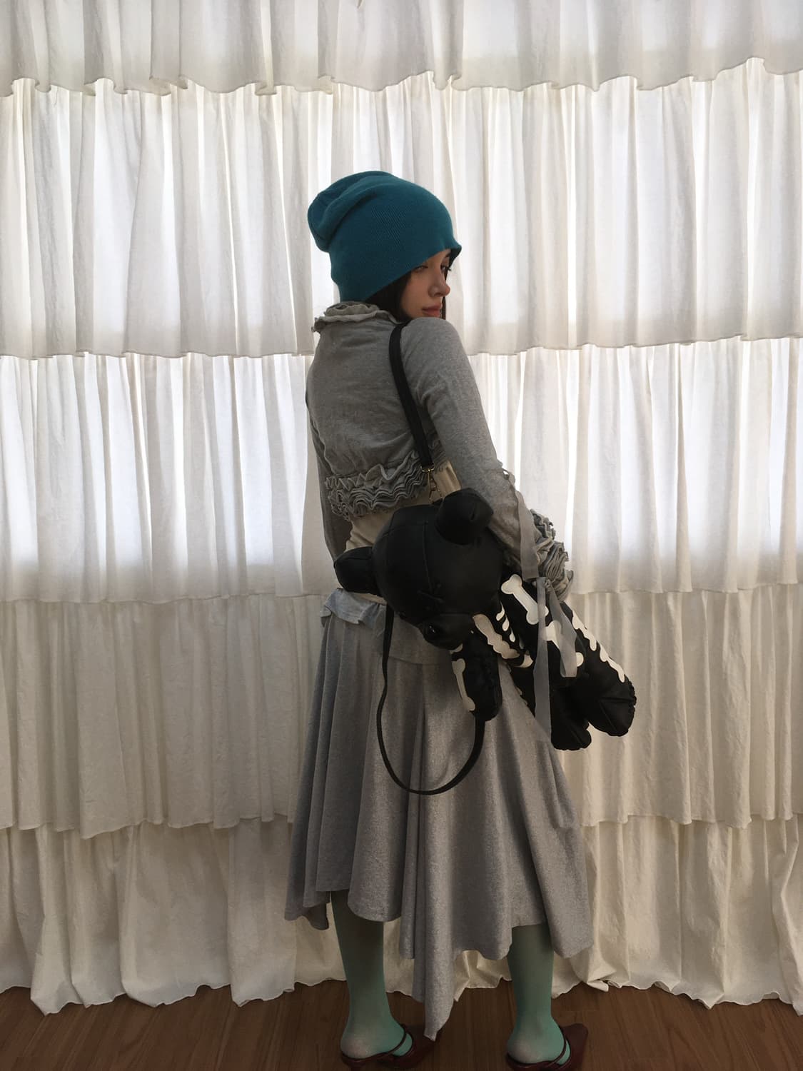 Gray grunge unbalanced shirring 가디건 상품이미지5