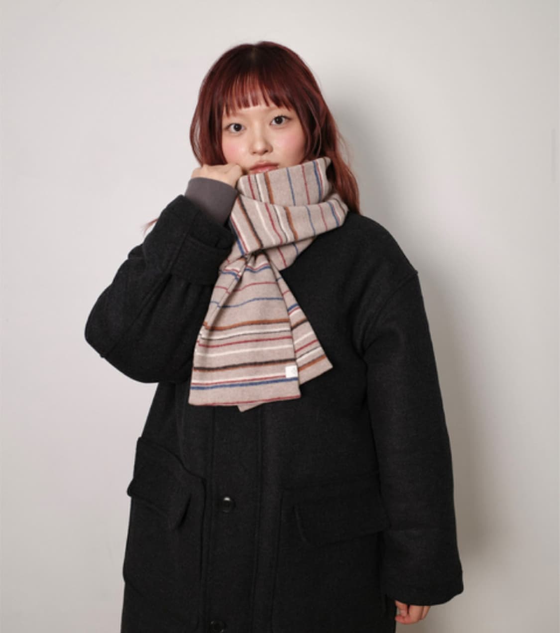키마우라 멀티 스트라이프 머플러 (베이지) 상품이미지4