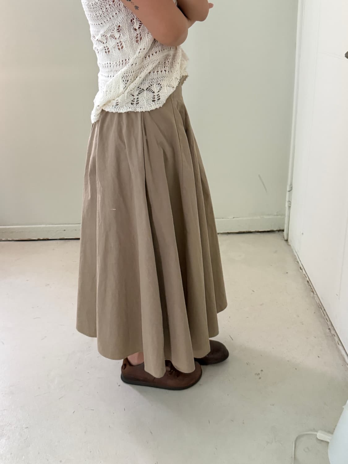 일본빈티지 베이지 핀턱 플리츠 롱스커트 상품이미지2