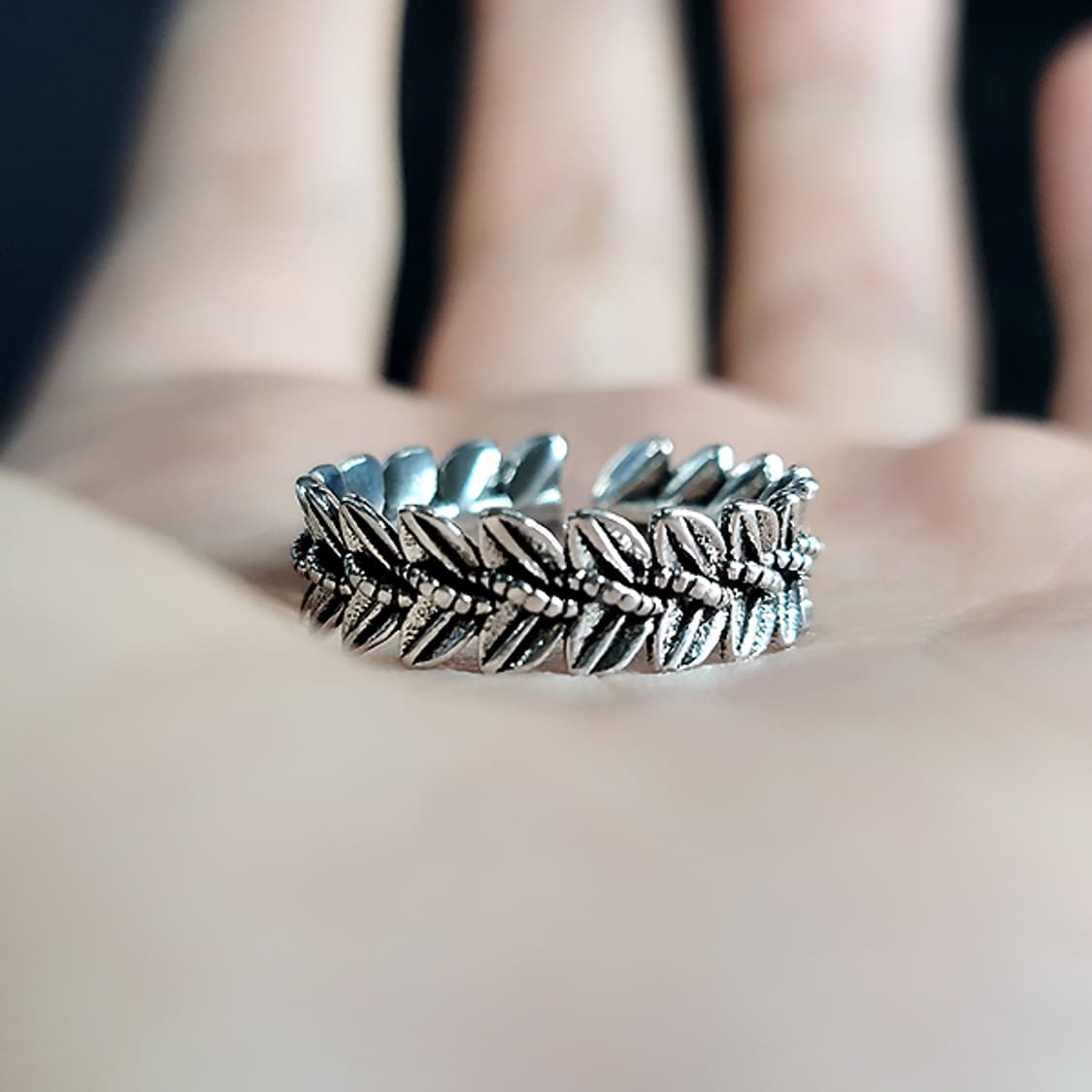 Sylvane 백동 남자 엔틱 빈티지 명품 식물 월계수 잎사귀 반지 상품이미지4