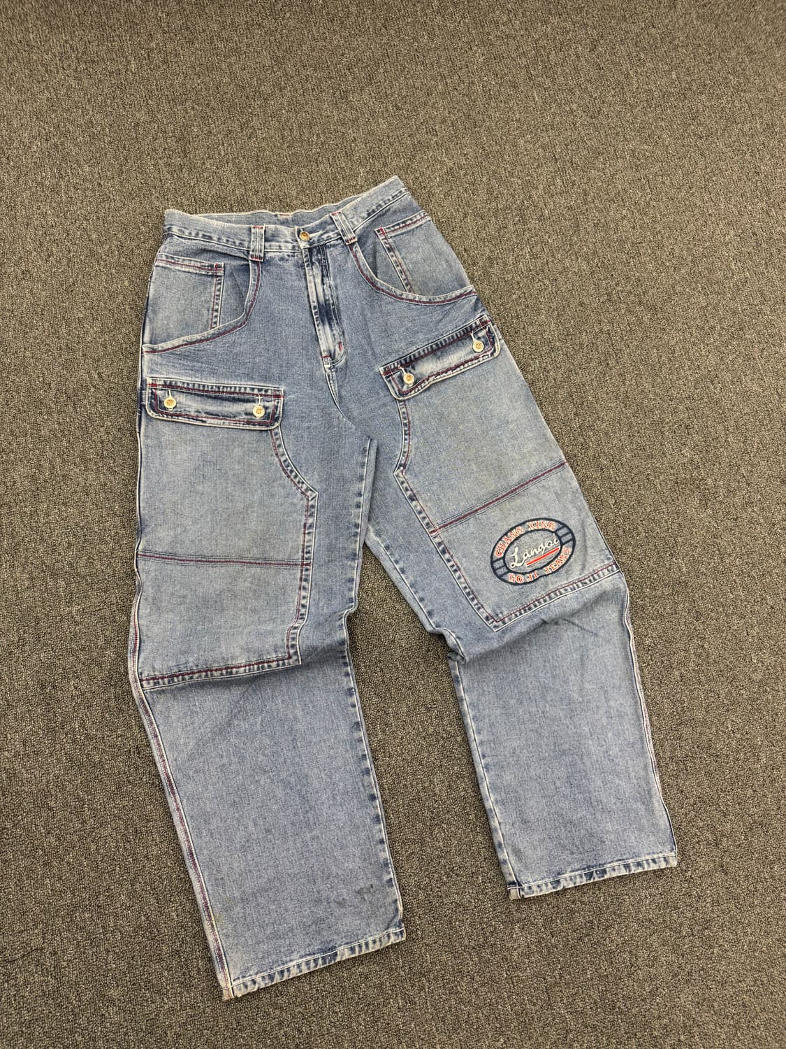 XL) Lang QI 빈티지 y2k 올드스쿨 데님 더블니 워크팬츠 상품이미지1