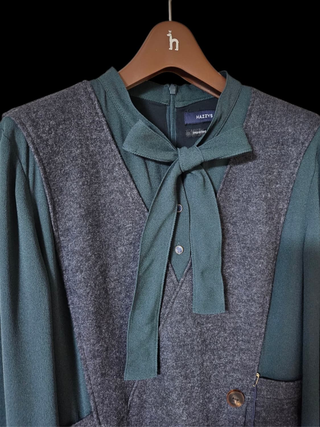 [미착용] 헤지스레이디스 배색 울 미디원피스 55 66 상품이미지3