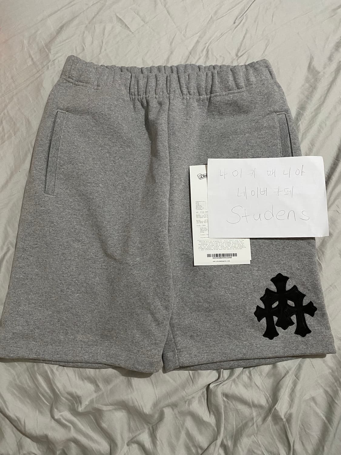 [L] 크롬하츠 트리플 크로스 레더 패치 페이퍼잼 스웨트  숏팬츠 반바지 상품이미지2