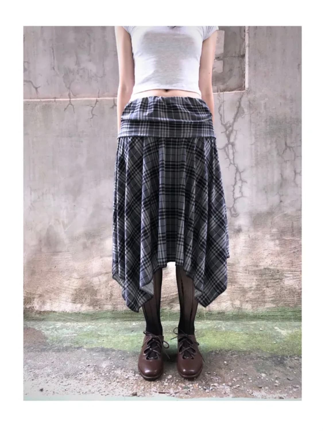 빈티지 언발 체크 미디 스커트 vintage midi skirt 상품이미지1