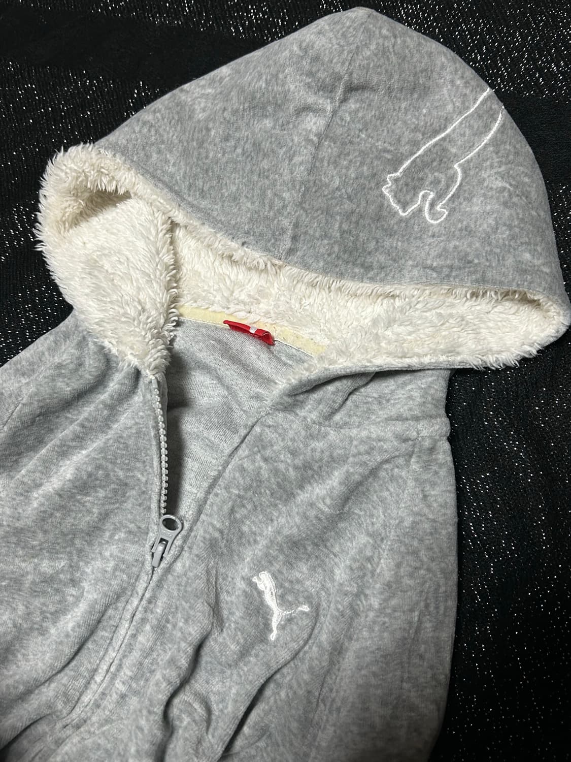*rare* 2000s JPN 퓨마 그레이 벨벳 양털 후드집업 상품이미지2