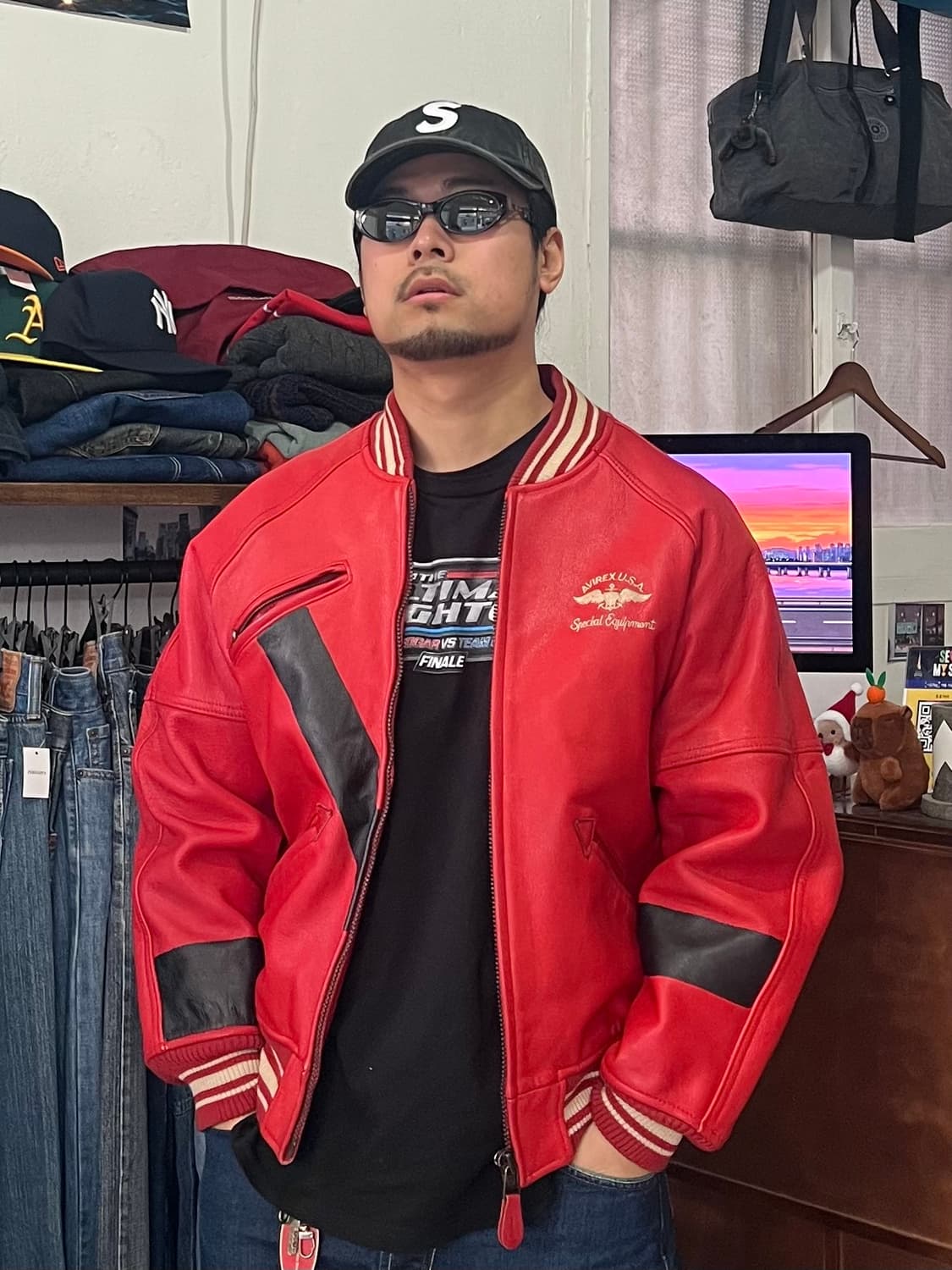 90‘s Avirex 아이콘 가죽 자켓 L 상품이미지3