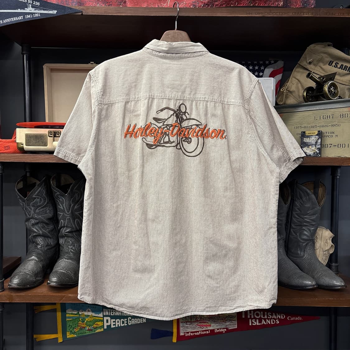 할리데이비슨 팻보이 엠브로이드 스트라이프 워크셔츠 N1155 상품이미지2